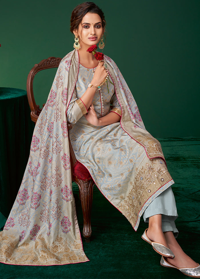 3 Pc Livid Unstitched Silk Suit Set