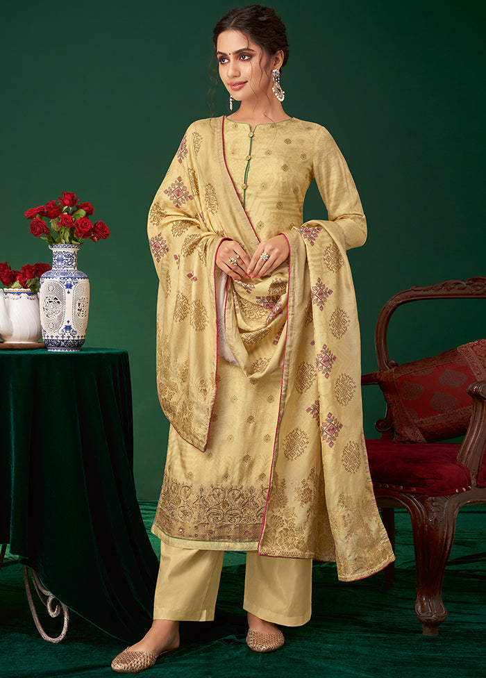 3 Pc Yellow Unstitched Silk Suit Set