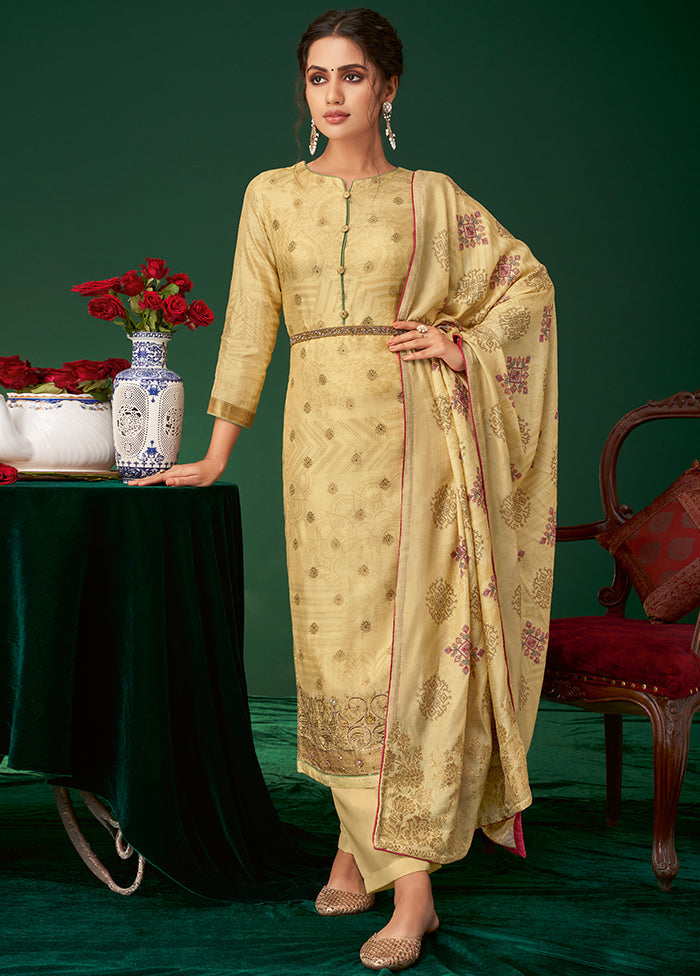 3 Pc Yellow Unstitched Silk Suit Set