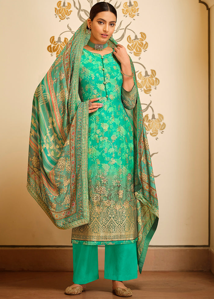 3 Pc Sea Green Unstitched Viscose Suit Set