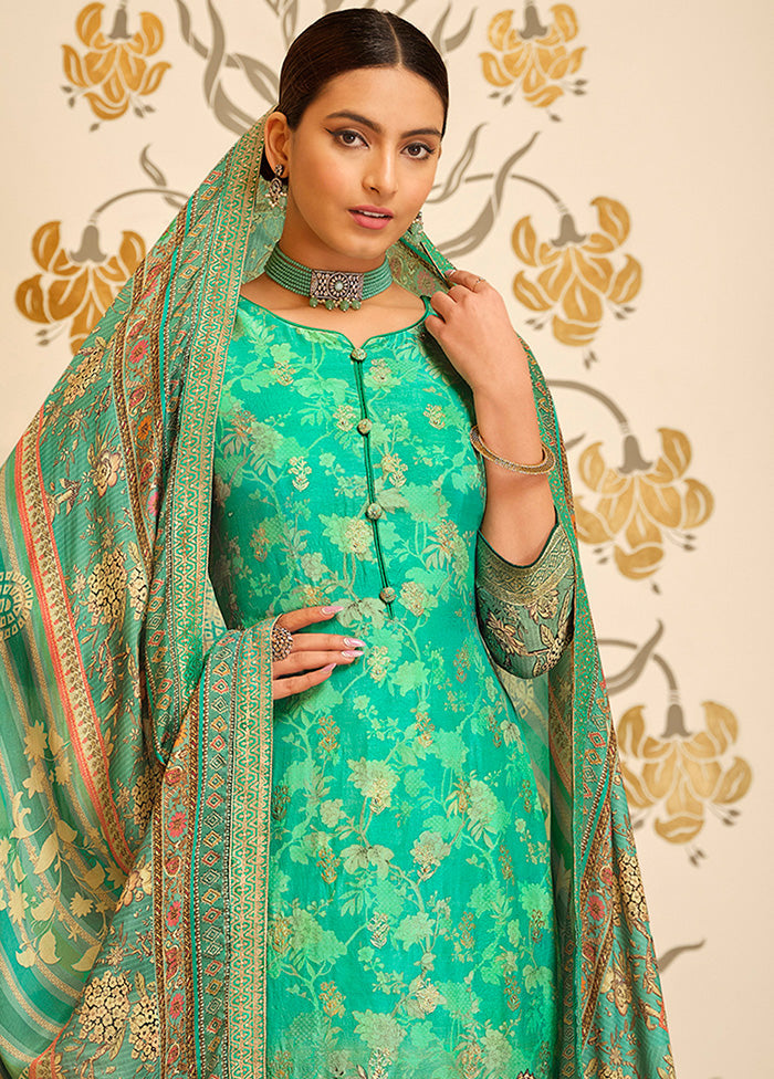 3 Pc Sea Green Unstitched Viscose Suit Set