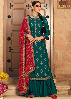 3 Pc Blue Unstitched Polyster Silk Suit Set