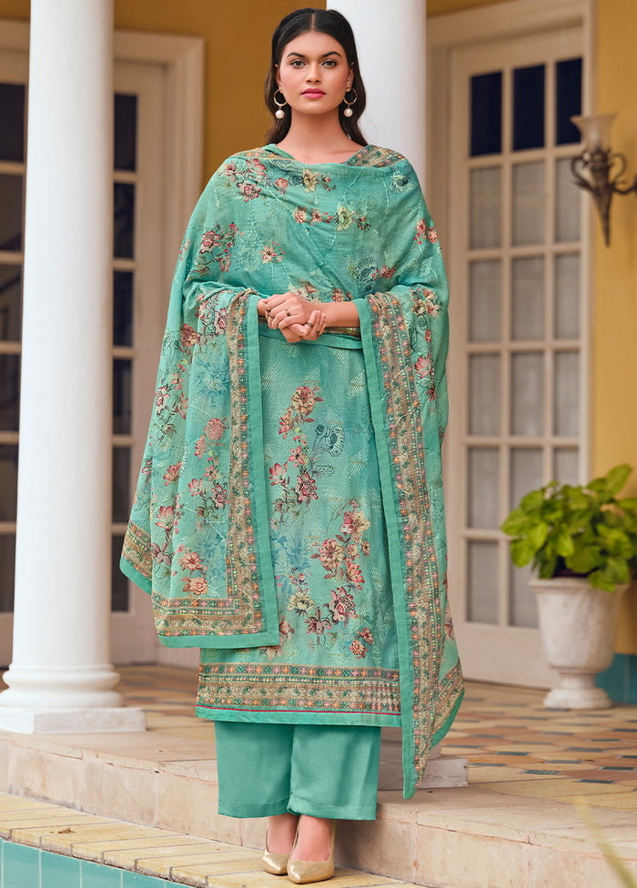 3 Pc Green Unstitched Satin Suit Set