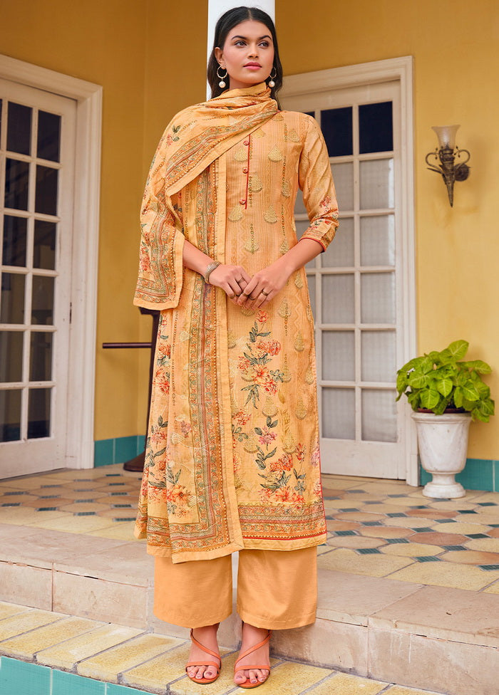 3 Pc Peach Unstitched Satin Suit Set