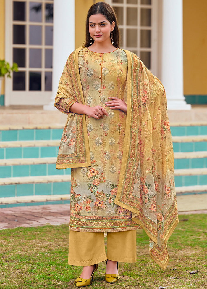 3 Pc Yellow Unstitched Satin Suit Set