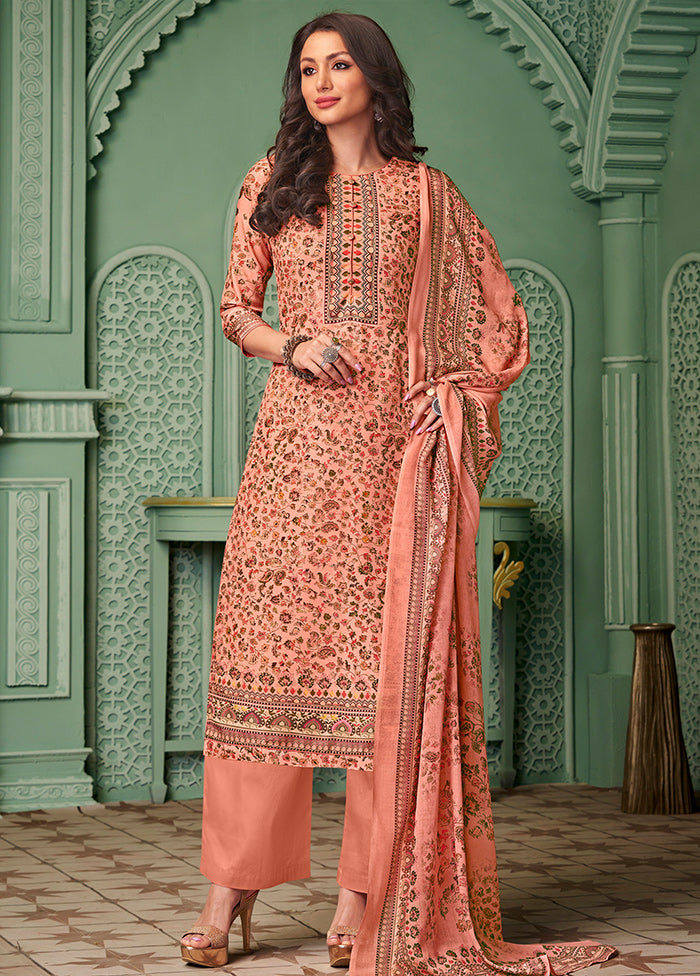 3 Pc Peach Unstitched Cotton Digital Suit Set