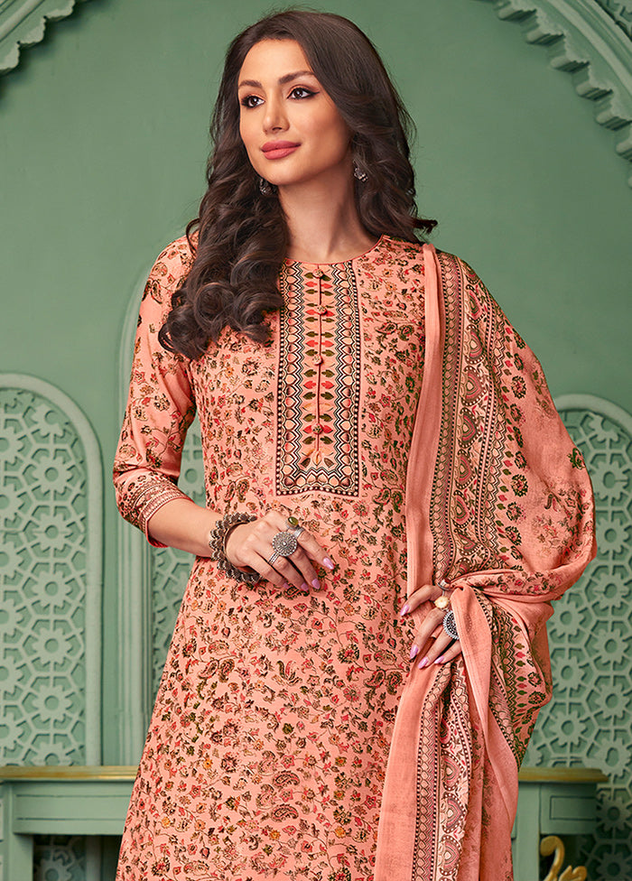 3 Pc Peach Unstitched Cotton Digital Suit Set