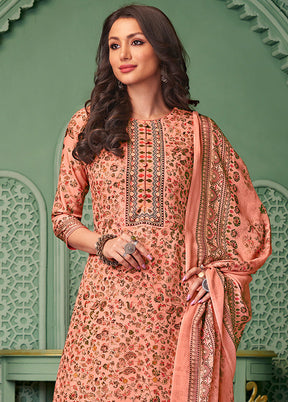 3 Pc Peach Unstitched Cotton Digital Suit Set