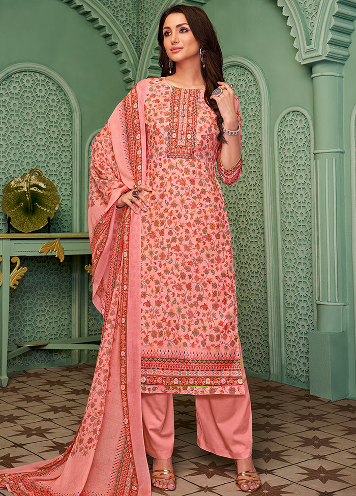 3 Pc Pink Unstitched Cotton Digital Suit Set