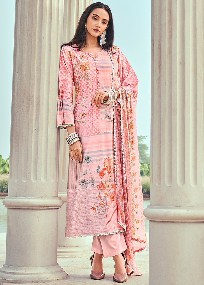 3 Pc Unstitched Pink Cotton Salwar Suit