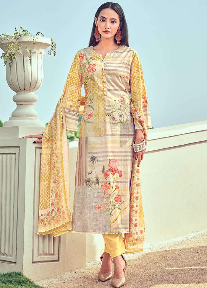 3 Pc Unstitched Yellow Cotton Salwar Suit