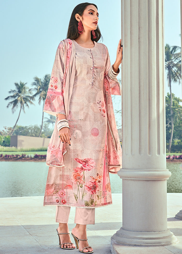 3 Pc Unstitched Pink Cotton Salwar Suit