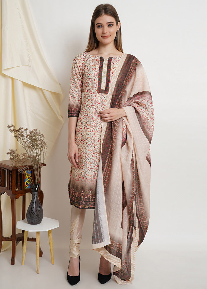 3 Pc Cream Floral Unstitched Salwar Suit Set