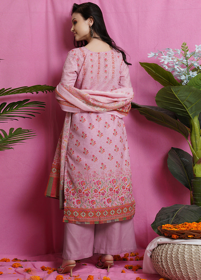 3 Pc Unstiched Pink Salwar Suit Set With Dupatta