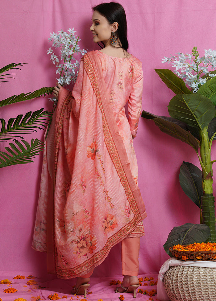 3 Pc Pink Unstitched Salwar Suit Set With Dupatta