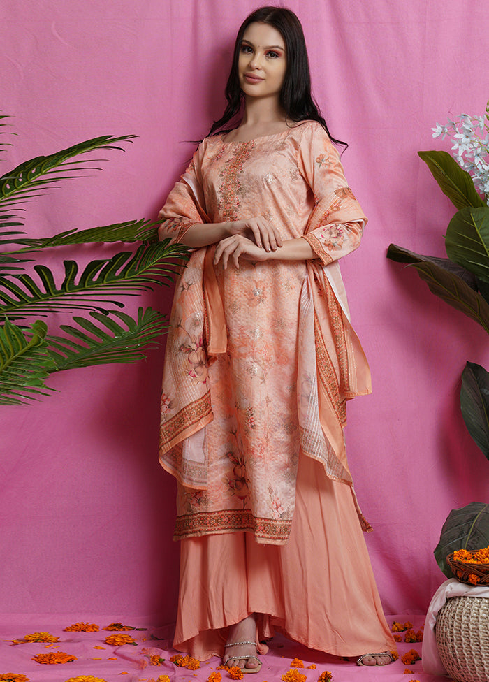 3 Pc Peach Unstitched Salwar Suit Set With Dupatta