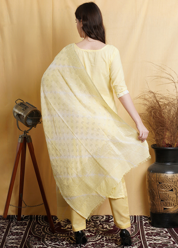 3 Pc Light Yellow Unstitched Suit Set With Dupatta