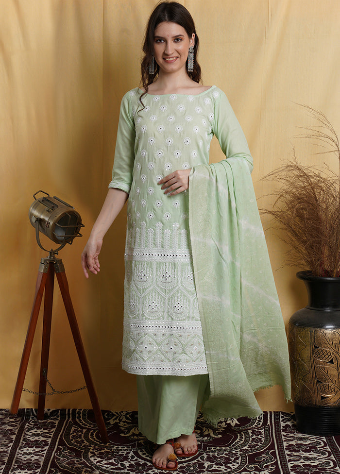 3 Pc Pastel Green Unstitched Suit Set With Dupatta