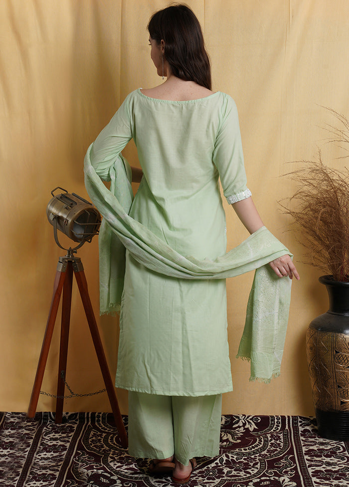 3 Pc Pastel Green Unstitched Suit Set With Dupatta