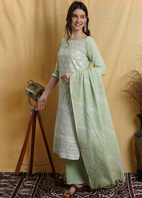 3 Pc Pastel Green Unstitched Suit Set With Dupatta