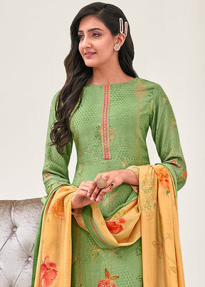 3 Pc Green Unstitched Silk Suit Set With Dupatta