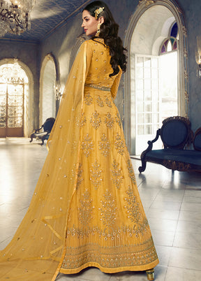 2 Pc Yellow Net Ethnic Dress With Dupatta