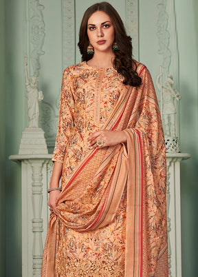 3 Pc Peach Unstitched Suit Set With Dupatta