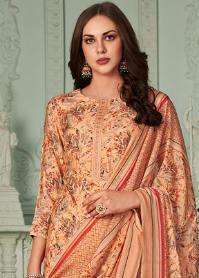 3 Pc Peach Unstitched Suit Set With Dupatta