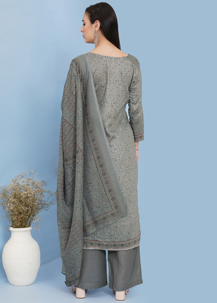 3 Pc Grey Unstitched Suit Set With Dupatta