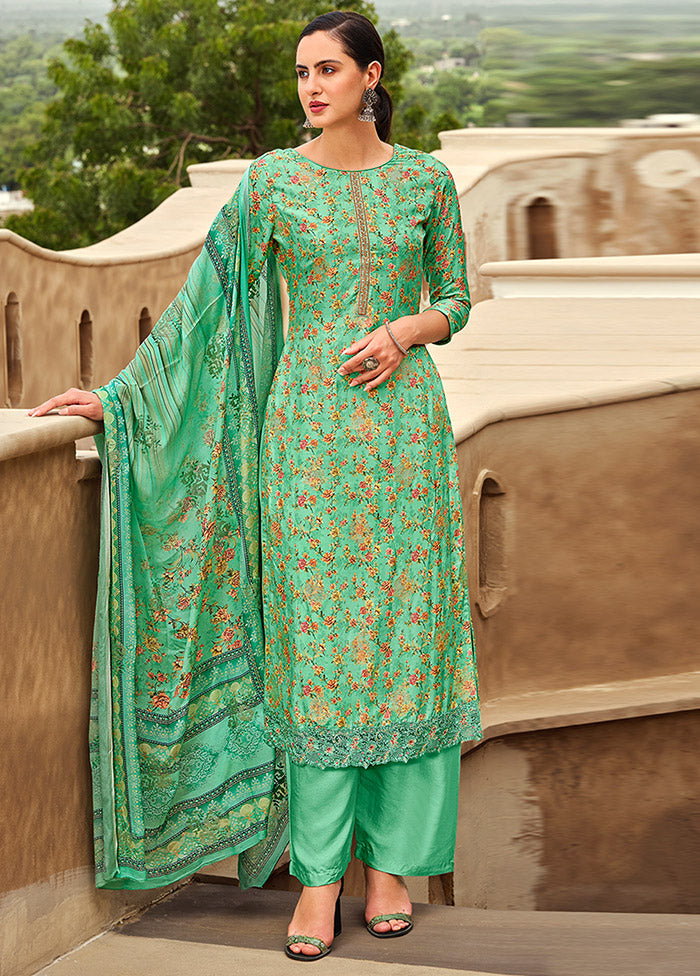 3 Pc Unstitched Green Suit Set With Dupatta