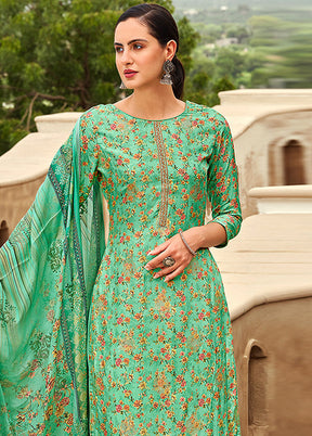 3 Pc Unstitched Green Suit Set With Dupatta