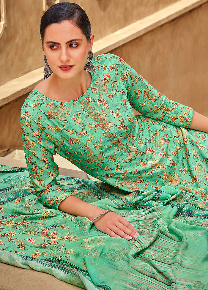 3 Pc Unstitched Green Suit Set With Dupatta