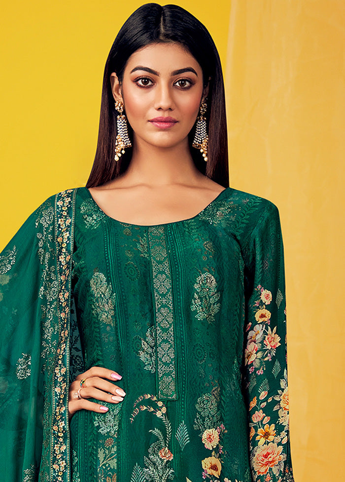 3 Pc Green Unstitched Georgette Suit Set With Dupatta