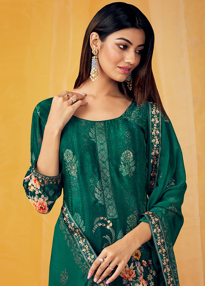 3 Pc Green Unstitched Georgette Suit Set With Dupatta