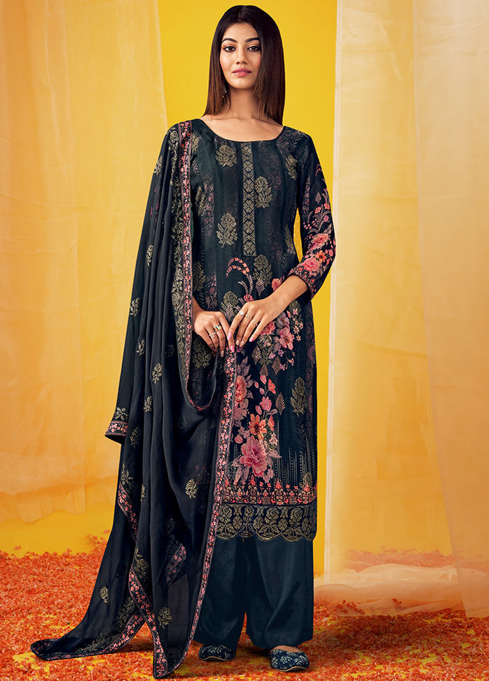 Black Unstitched Georgette Suit Set With Dupatta