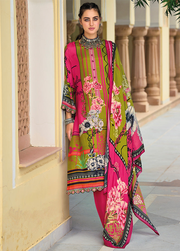 3 Pc Pink Unstitched Silk Suit Set With Dupatta