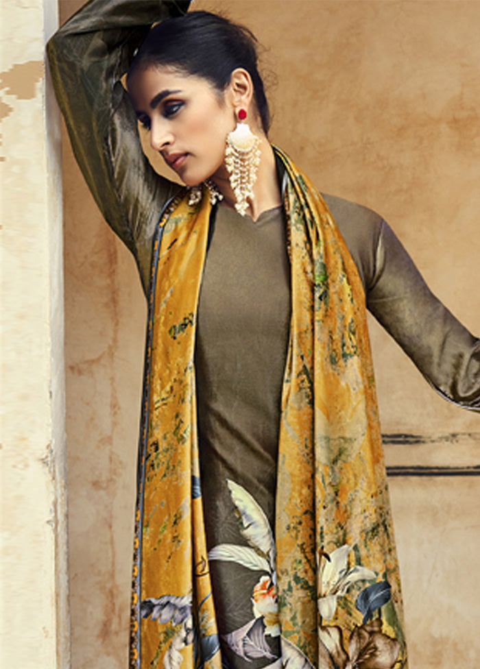 3 Pc Brown Unstitched Velvet Suit Set With Dupatta