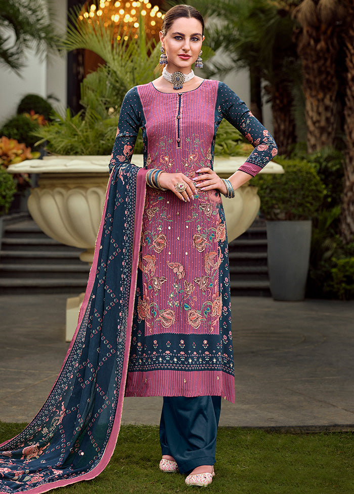 3 Pc Pink Unstitched Suit Set With Dupatta