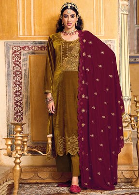 3 Pc Gold Unstitched Velvet Suit Set