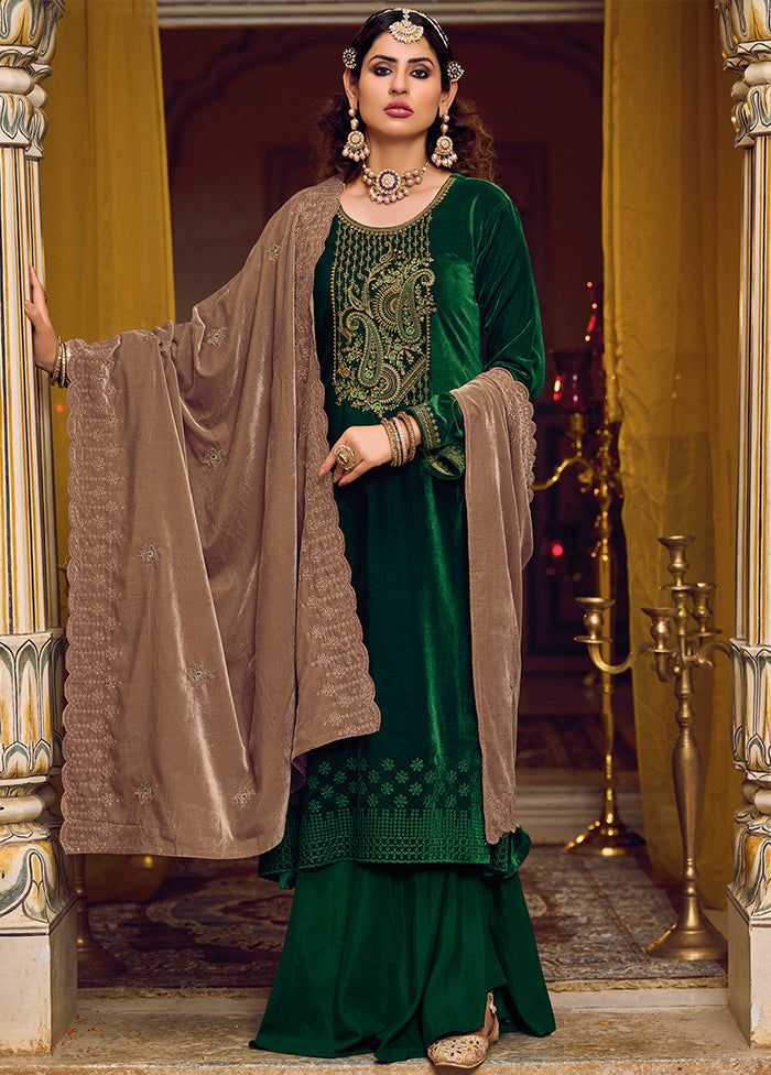 3 Pc Green Unstitched Velvet Suit Set