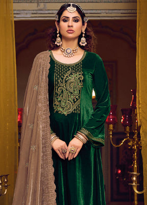 3 Pc Green Unstitched Velvet Suit Set