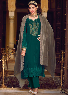 3 Pc Green Unstitched Velvet Suit Set