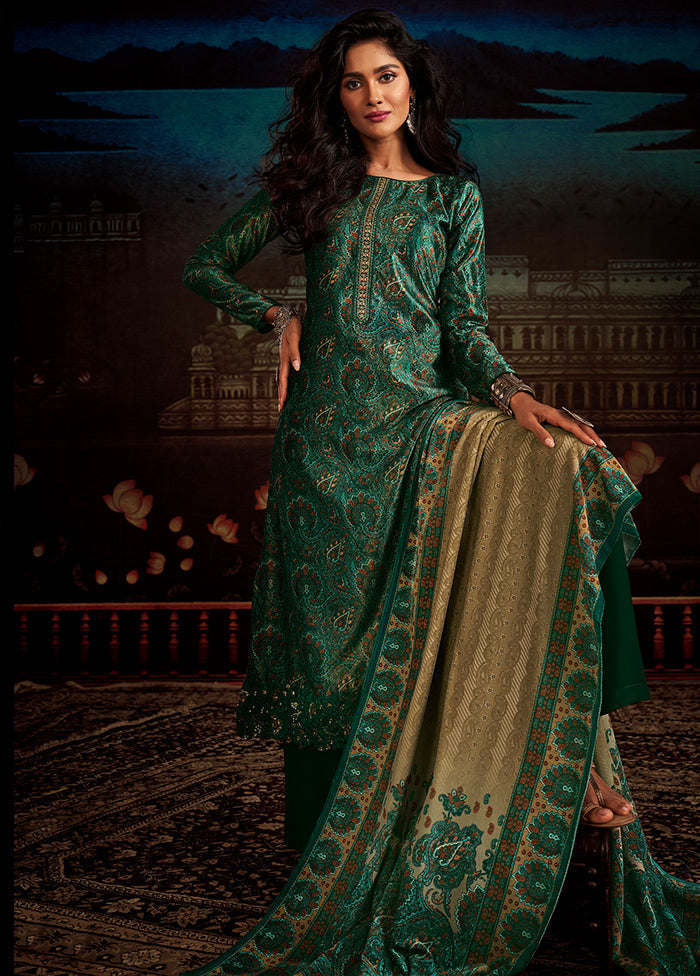 3 Pc Green Unstitched Velvet Suit Set With Dupatta