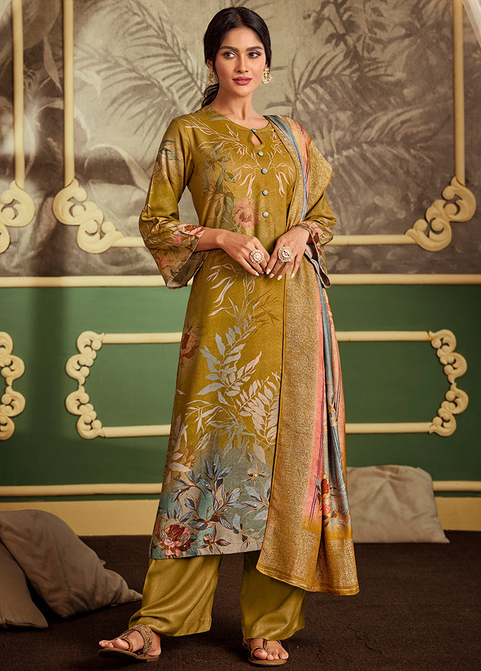 3 Pc Mustard Unstitched Silk Suit Set