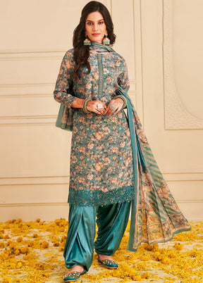 3 Pc Sky Blue Unstitched Crepe Suit Set With Dupatta