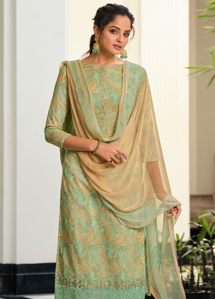 3 Pc Green Unstitched Suit Set With Dupatta