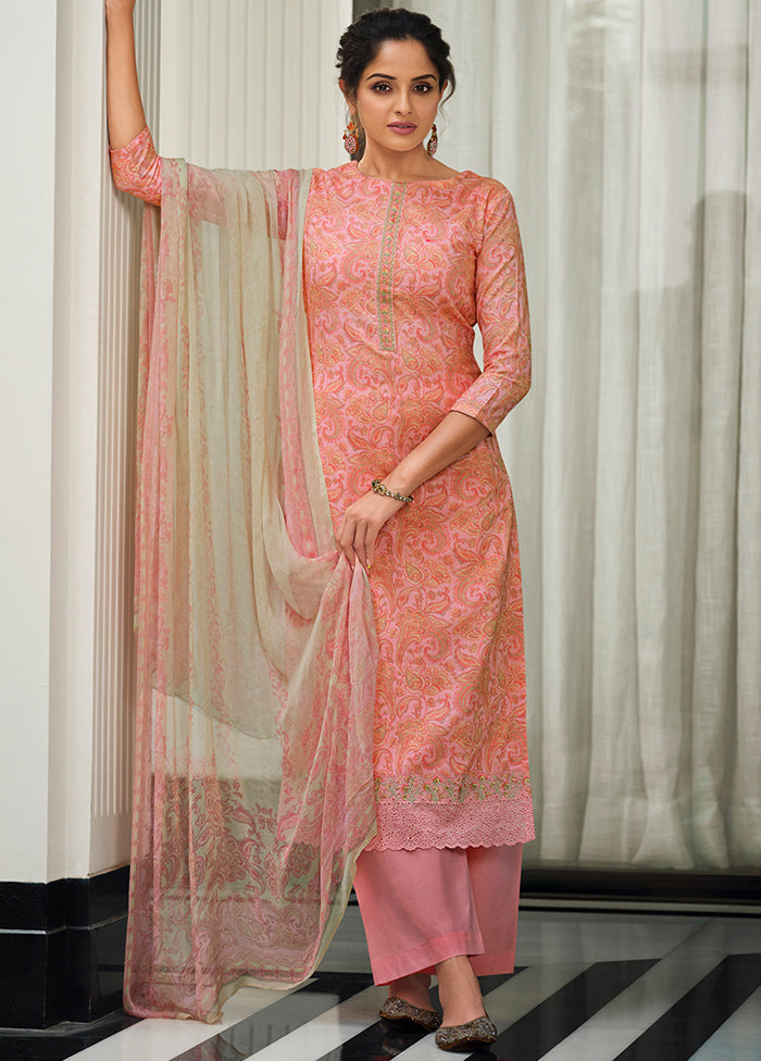 3 Pc Pink Unstitched Embroidered Suit Set With Dupatta