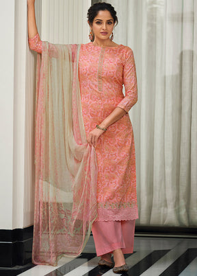 3 Pc Pink Unstitched Embroidered Suit Set With Dupatta