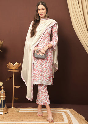 3 Pc Off White Unstitched Silk Suit Set With Dupatta