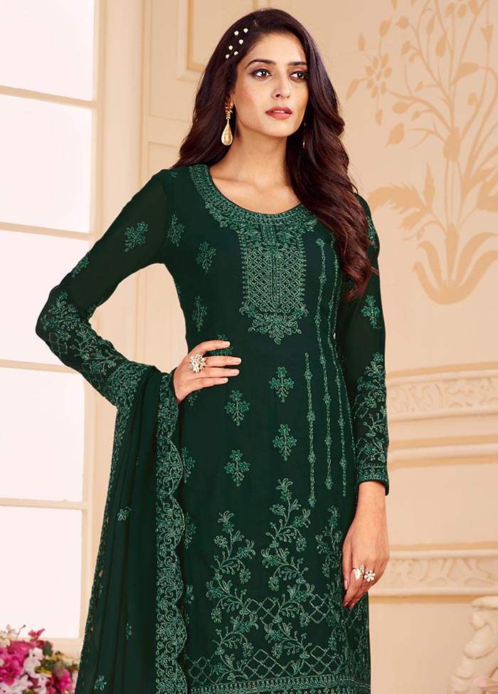 Green 3 Pc Unstitched Georgette Suit Set With Dupatta